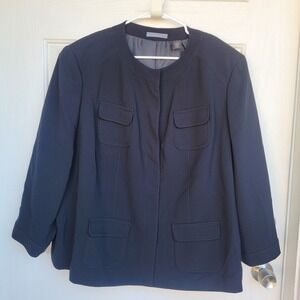 Liz Claiborne Women's Size 3X  Blazer Black Snap Up Collarless Pockets Office